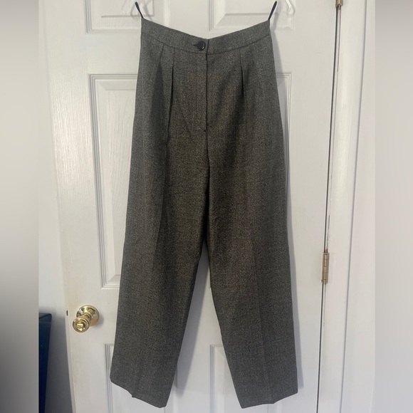 Valentino Vintage Wide Leg Houndstooth Gray Tweed Trouser Pants High Rise Sz 8